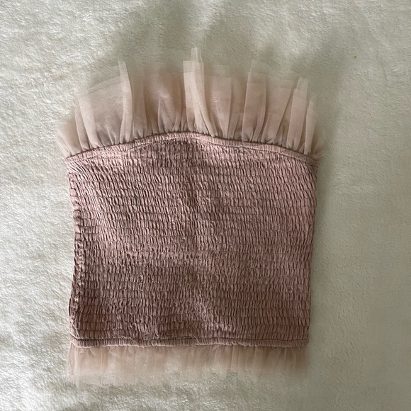 En Saison Tops - En Saison Cosette Blush Pink Smocked Tube Top with Tulle